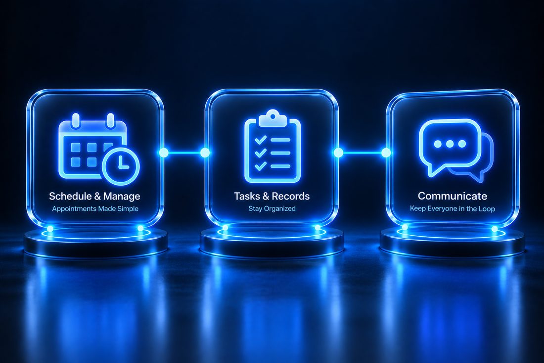 Illustration of healthcare administrative automation for scheduling and communication